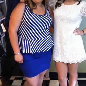 Royal Blue Striped Peplum Dress